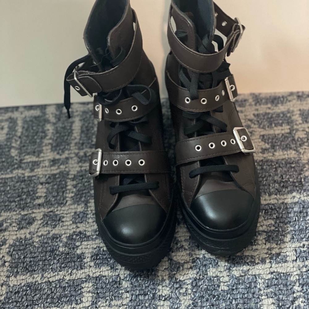 Converse Dark Combat Boots with Silver Buckles